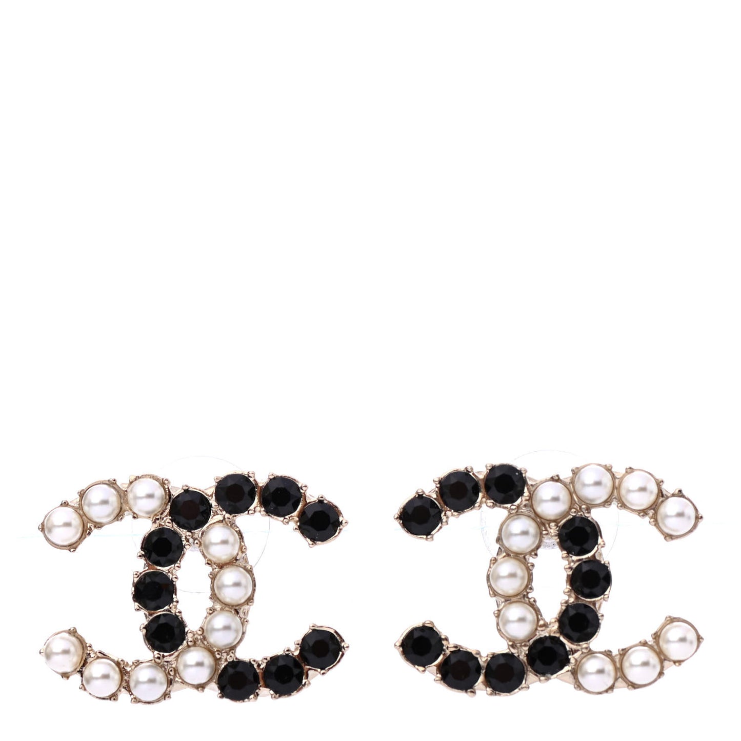 Resin Pearl CC Dazzling Domino Earrings Gold Black