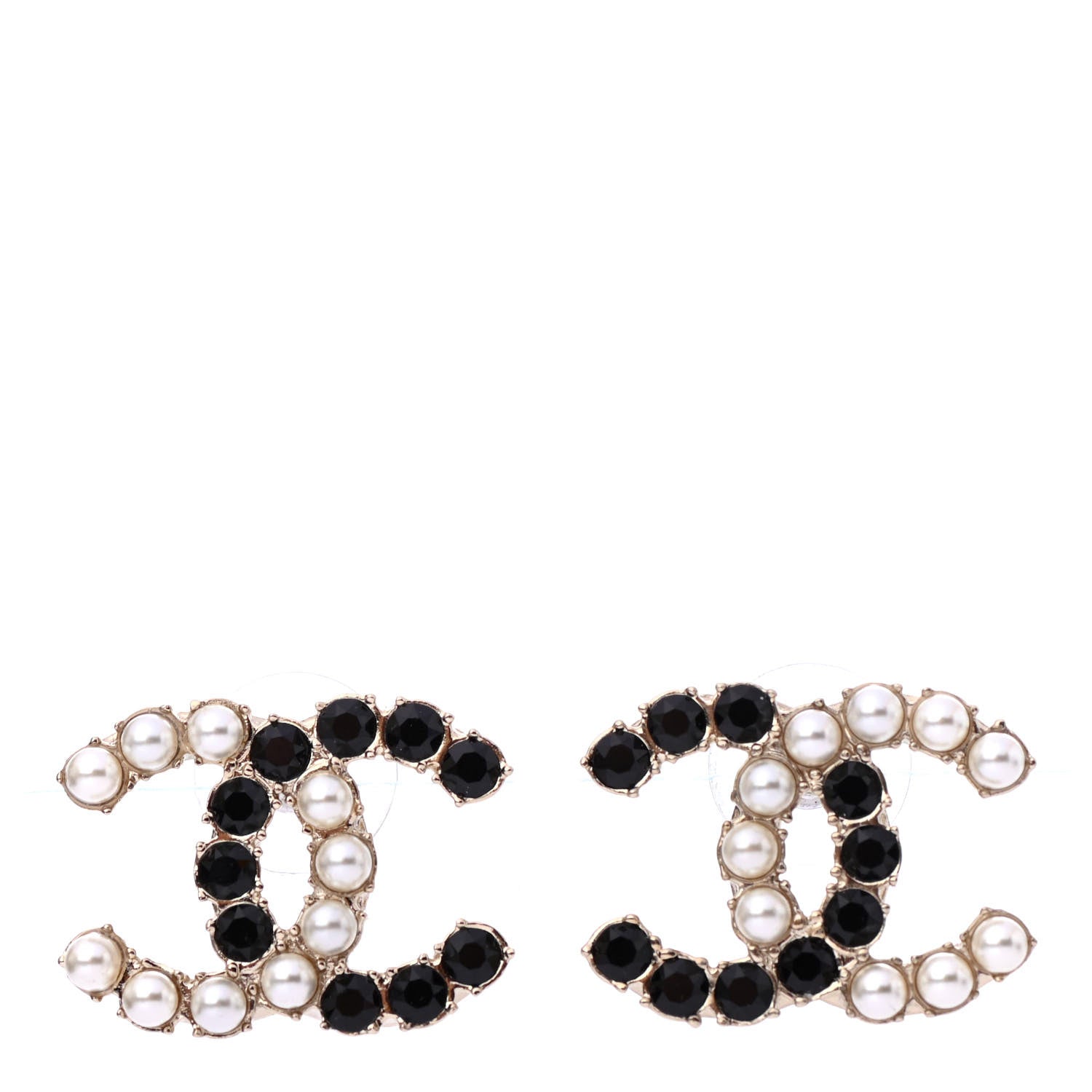 Chanel Resin Pearl CC Dazzling Domino Earrings Gold Black 1 of 4