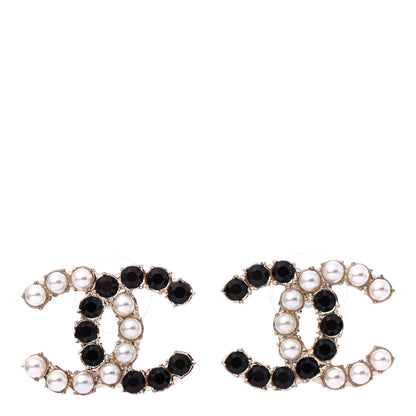 Chanel Resin Pearl CC Dazzling Domino Earrings Gold Black 1 of 4