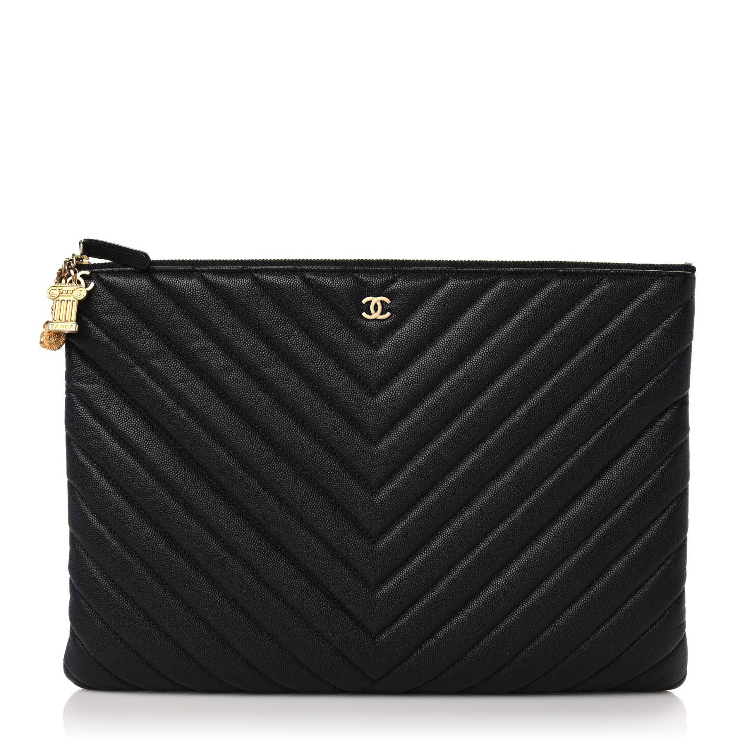 Chanel Caviar Chevron Quilted Large Ancient Greek Charms Cosmetic Case Black 1 of 10