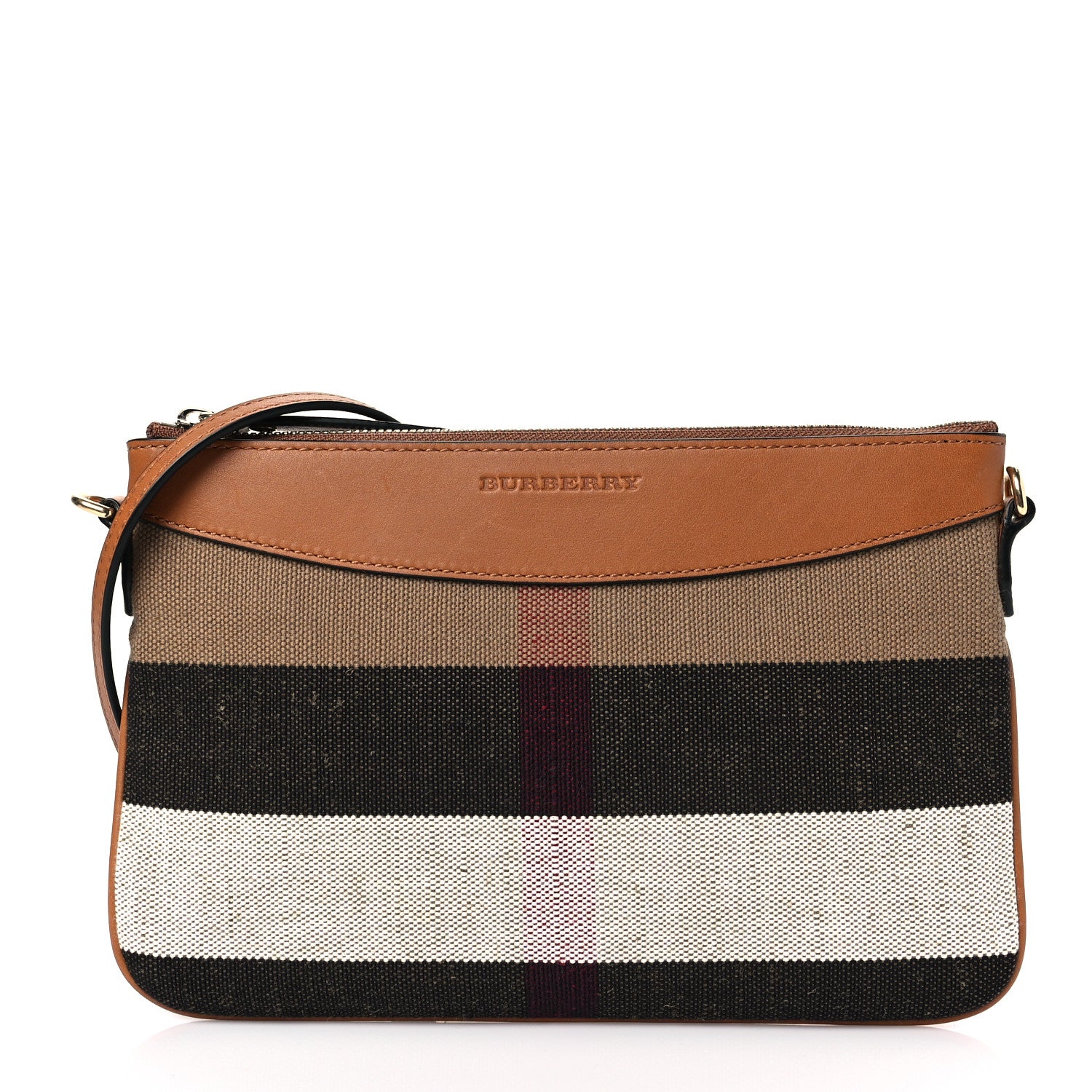 Burberry Mega Check Peyton Crossbody Clutch Bag Saddle Brown 1 of 6