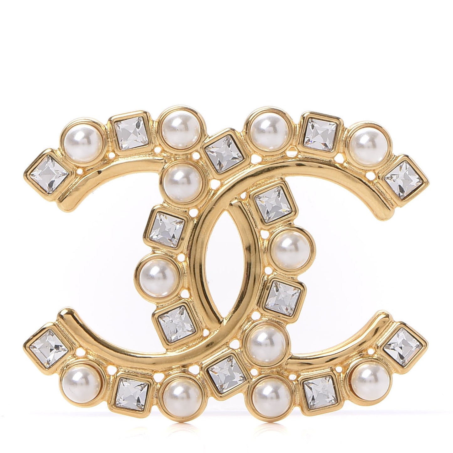 Metal Crystal Pearl CC Crystal Brooch Gold