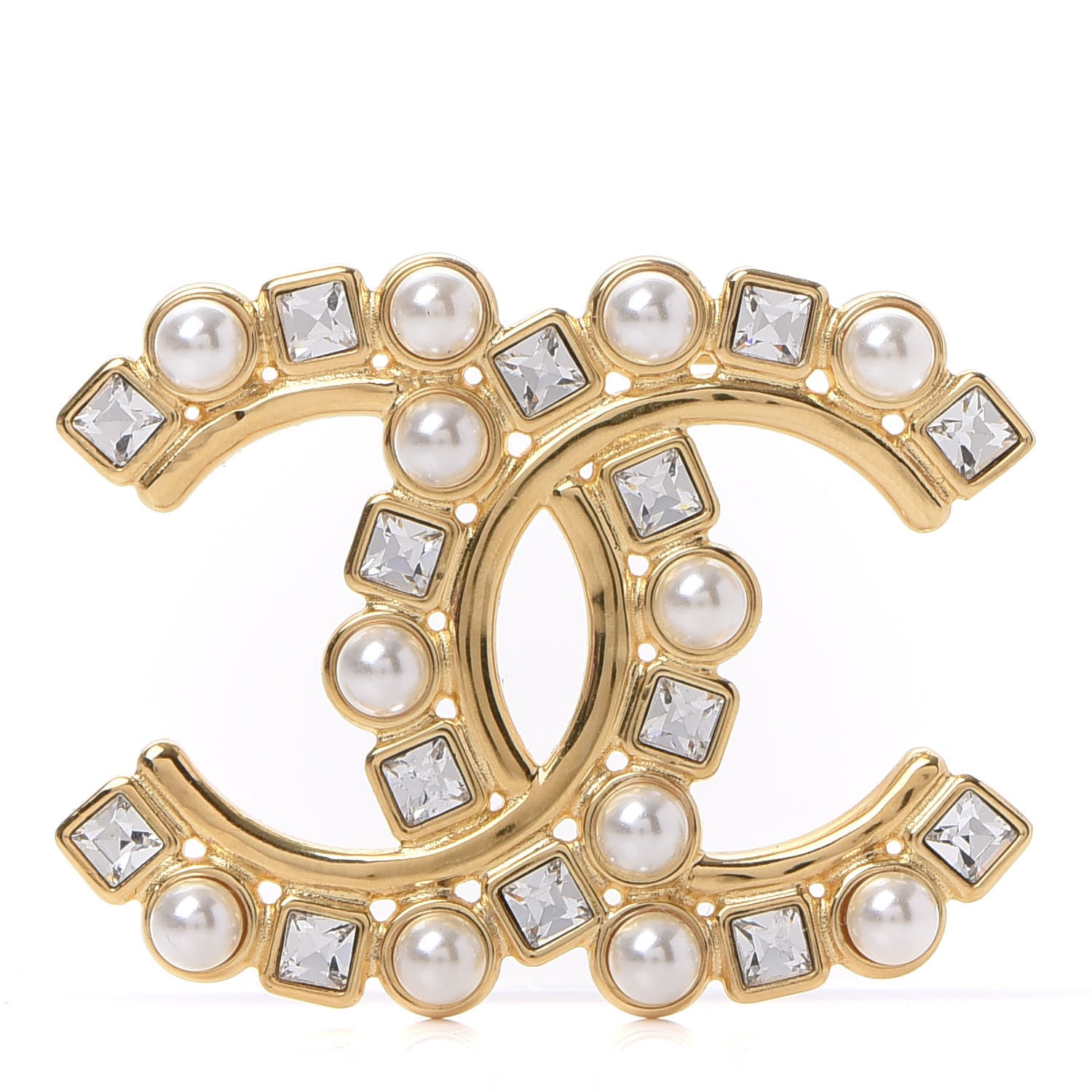 Chanel Metal Crystal Pearl CC Crystal Brooch Gold 1 of 4