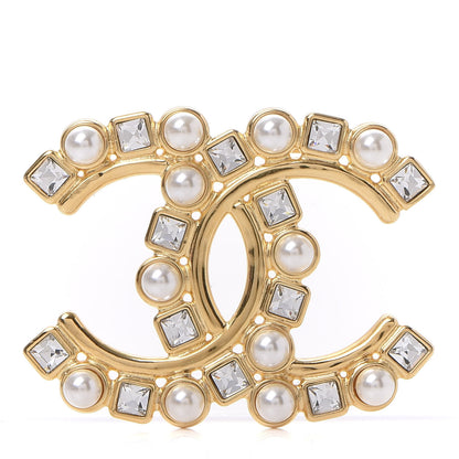 Chanel Metal Crystal Pearl CC Crystal Brooch Gold 1 of 4