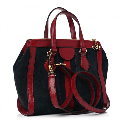 Gucci Suede Calfskin Web Small Ophidia Tote Bag New Blue Romantic Cherry 2 of 4