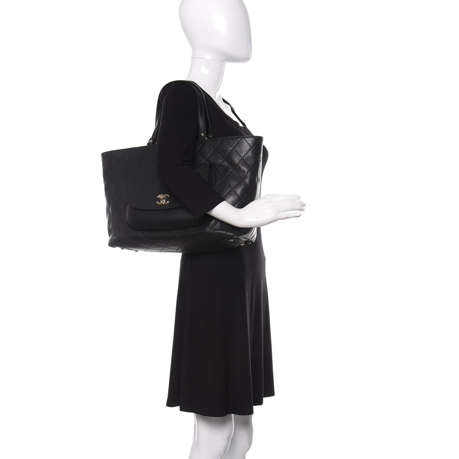 Chanel Sheepskin Caviar Quilted Large Shopping Tote Black 2 of 9