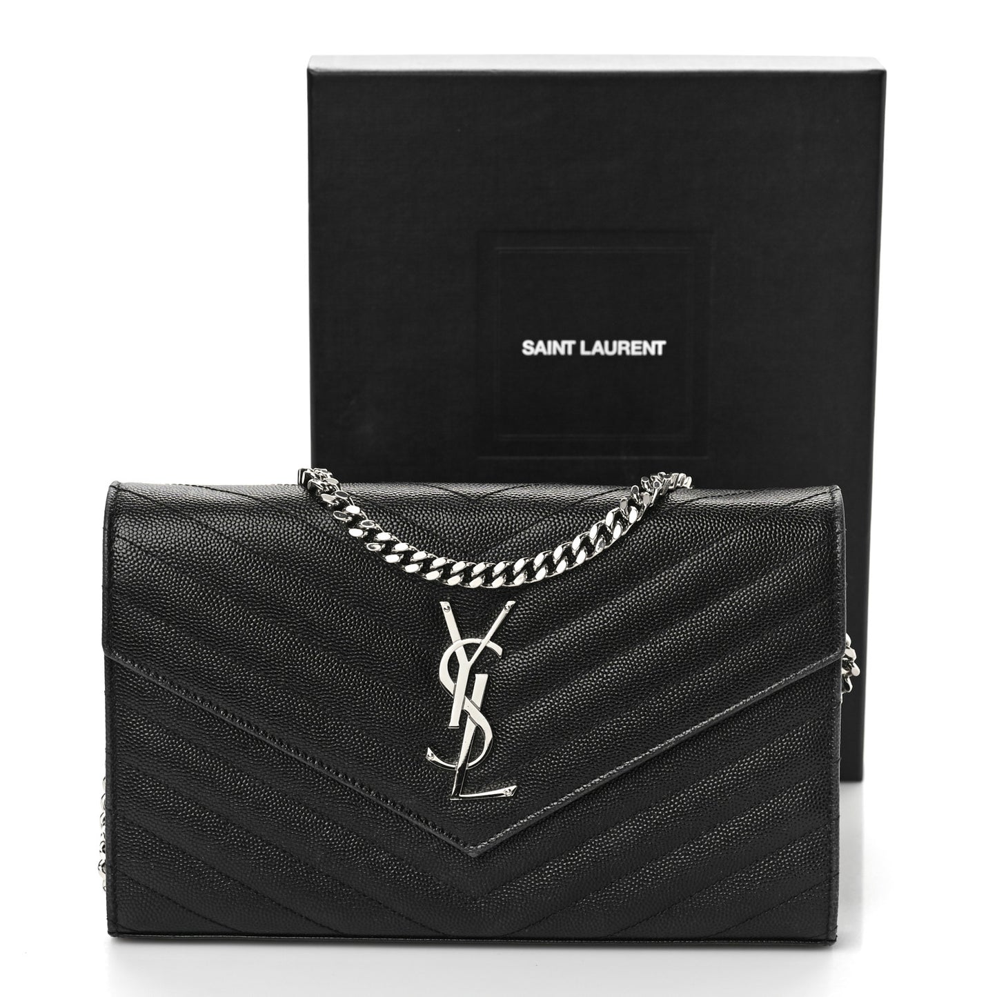 Grain De Poudre Matelasse Chevron Monogram Chain Wallet Black