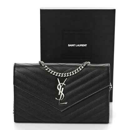 Saint Laurent Grain De Poudre Matelasse Chevron Monogram Chain Wallet Black 9 of 9
