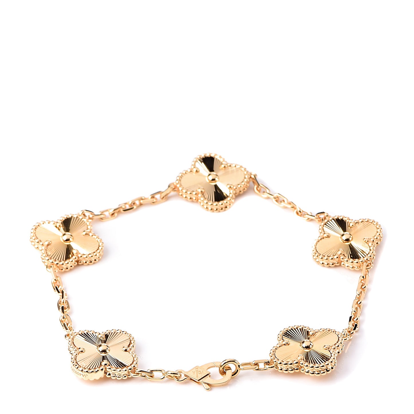 18K Yellow Gold 5 Motifs Guilloche Vintage Alhambra Bracelet