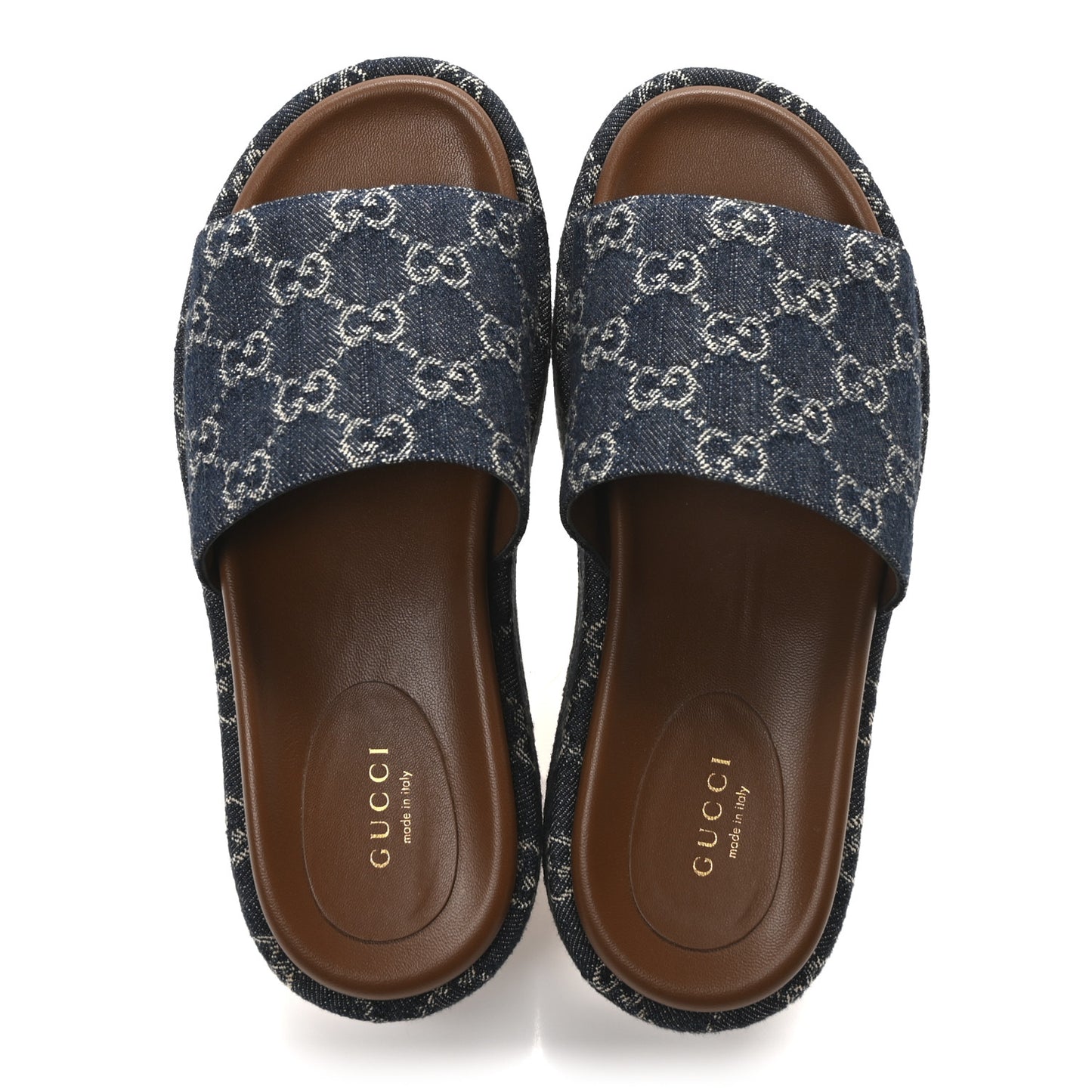 New Denim GG Monogram Angelina Platform 55mm Slide Sandals 36 Blue Tea