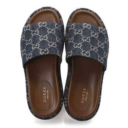 Gucci New Denim GG Monogram Angelina Platform 55mm Slide Sandals 36 Blue Tea 2 of 9