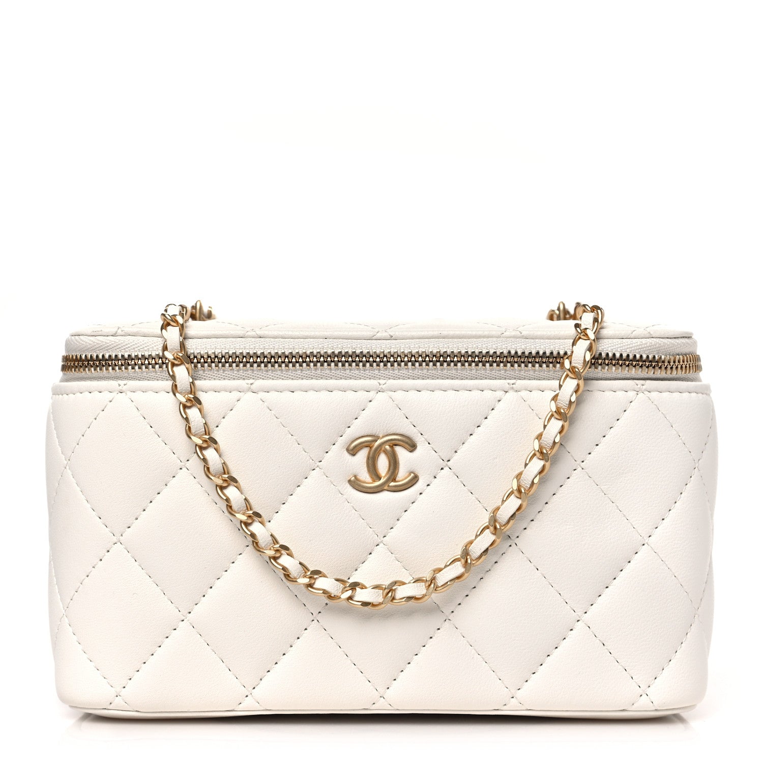 Chanel Lambskin Enamel Quilted Small Coco Hearts Vanity Case With Chain White 1 of 9
