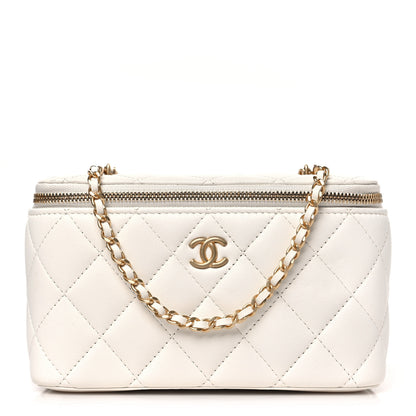 Chanel Lambskin Enamel Quilted Small Coco Hearts Vanity Case With Chain White 1 of 9