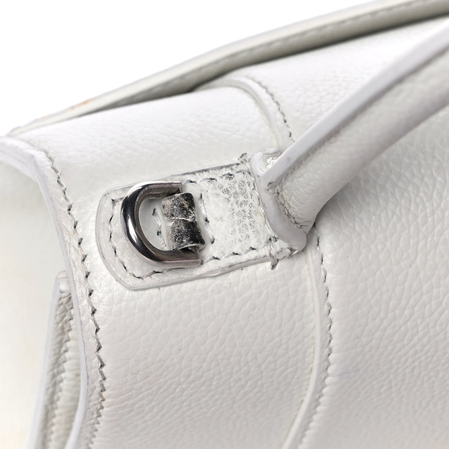 Grained Calfskin Small Hourglass Top Handle Bag White