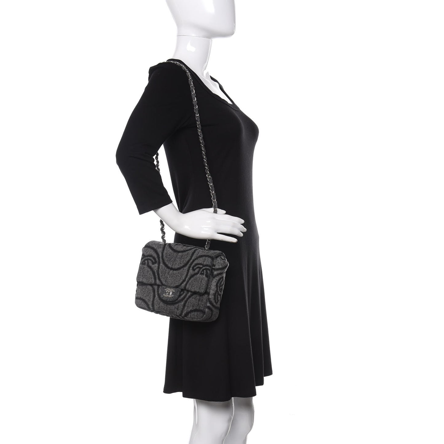 Denim Stitched Mini Square Flap Black