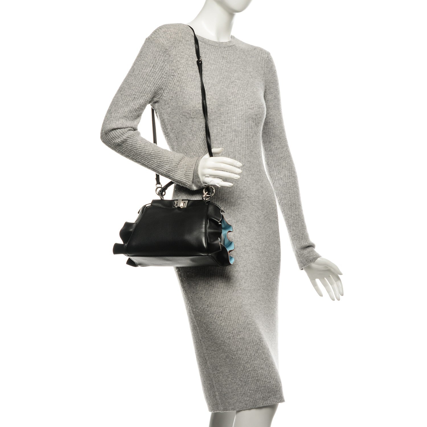 Fendi Nappa Waves Bi-Color Mini Peekaboo Iconic Satchel Black Turchese 2 of 6