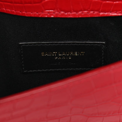 Saint Laurent Calfskin Crocodile Embossed Uptown Monogram Clutch Rouge Eros 5 of 6