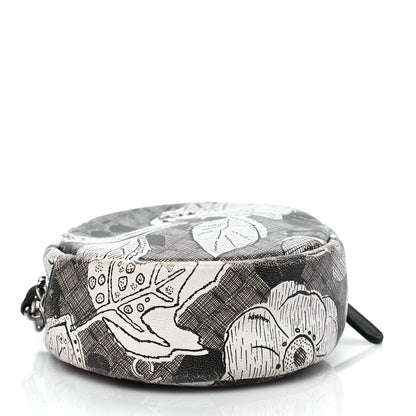 Chanel Calfskin Floral Print Round Clutch With Chain Black White 3 of 7