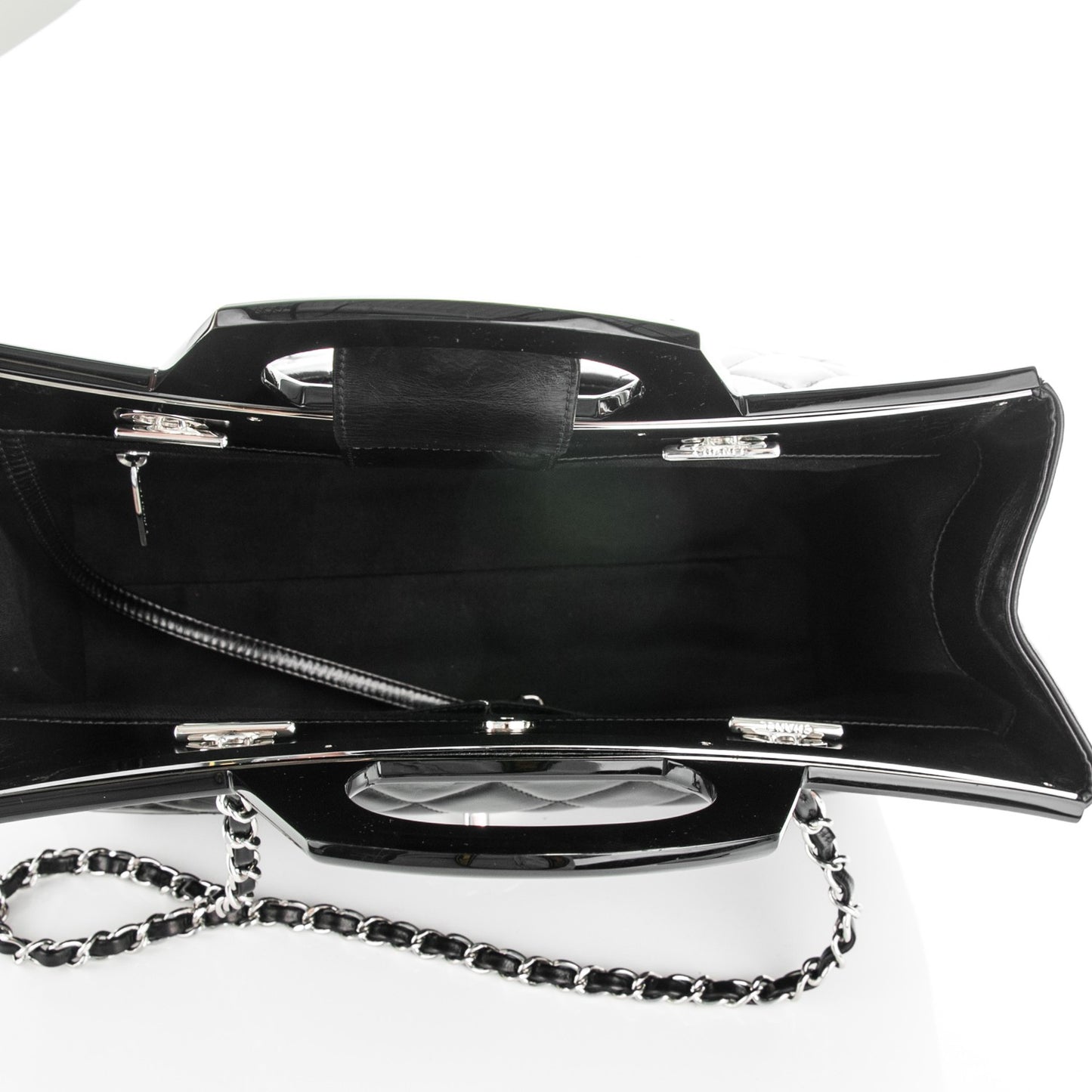 Glazed Calfskin Quilted Small CC Delivery Tote Black