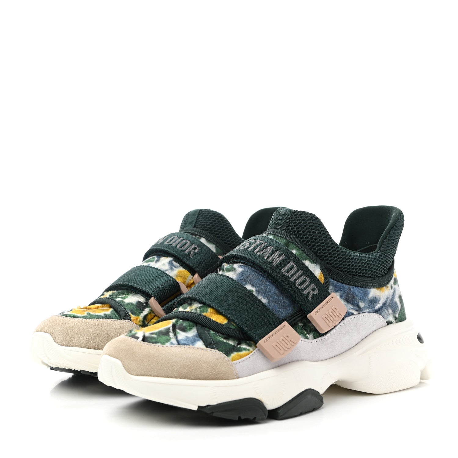 Christian Dior Technical Fabric Camouflage Tie and Dior Womens D-Wander Sneakers 37.5 Cypress Green 3 of 9