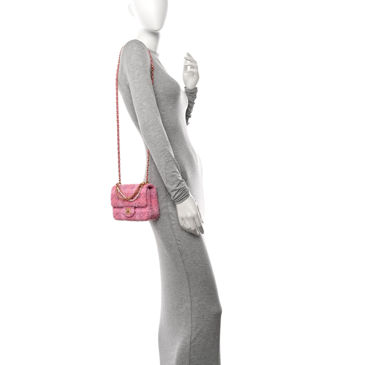 Tweed Quilted Pearl Twist Mini Square Flap Pink Dark Pink