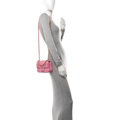 Chanel Tweed Quilted Pearl Twist Mini Square Flap Pink Dark Pink 2 of 11