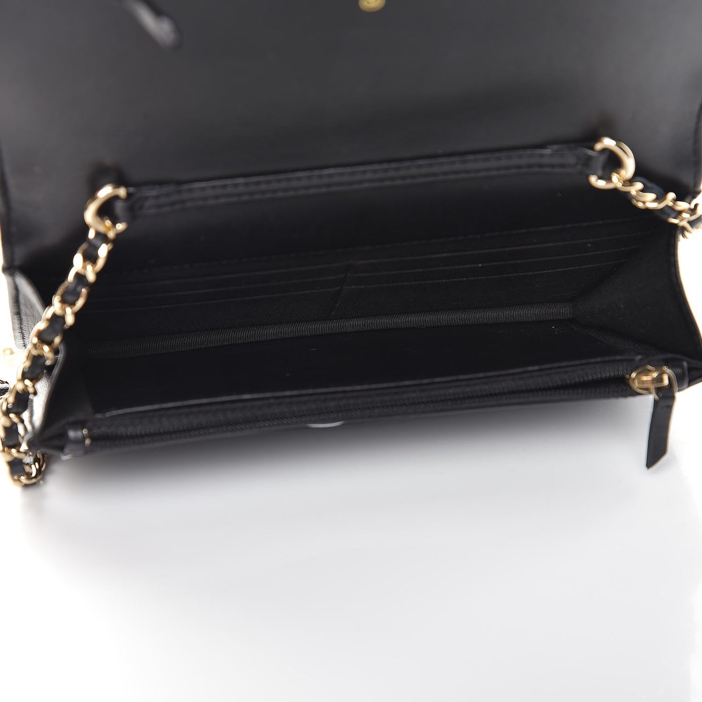 Lambskin Quilted Pearl Wallet On Chain WOC Black