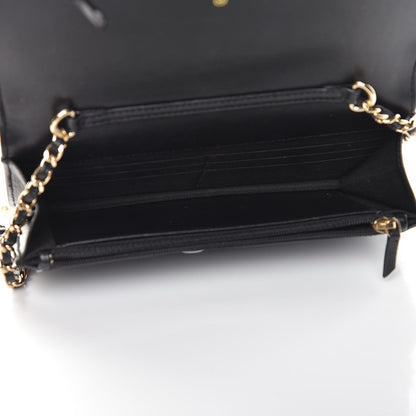 Chanel Lambskin Quilted Pearl Wallet On Chain WOC Black 6 of 12