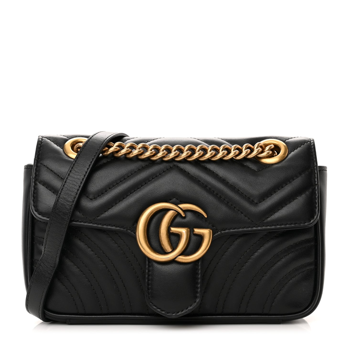 Calfskin Matelasse Mini GG Marmont Shoulder Bag Black