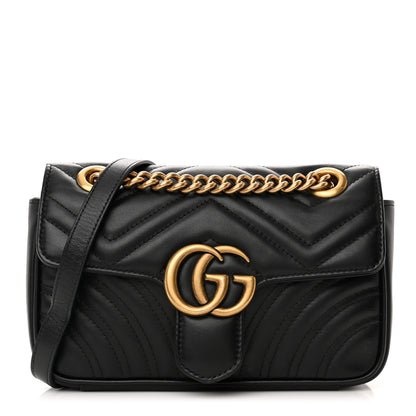 Gucci Calfskin Matelasse Mini GG Marmont Shoulder Bag Black 1 of 13