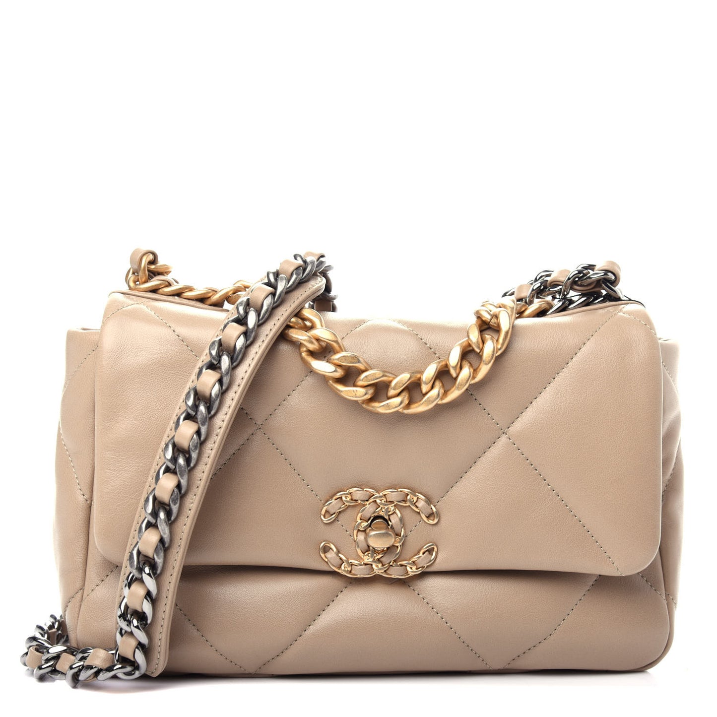 Lambskin Quilted Medium Chanel 19 Flap Dark Beige