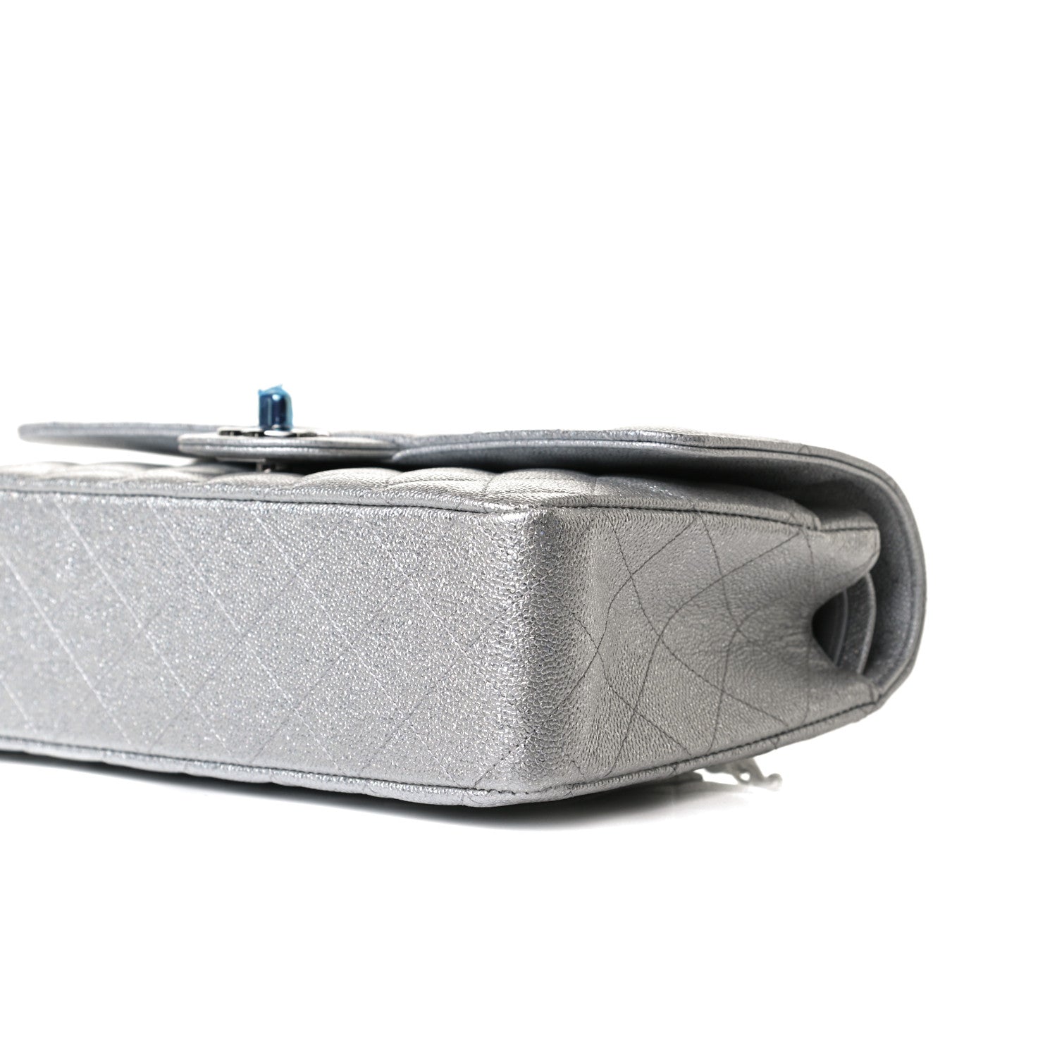 Chanel Glittered Metallic Caviar Quilted Medium Double Flap Silver 11 of 13