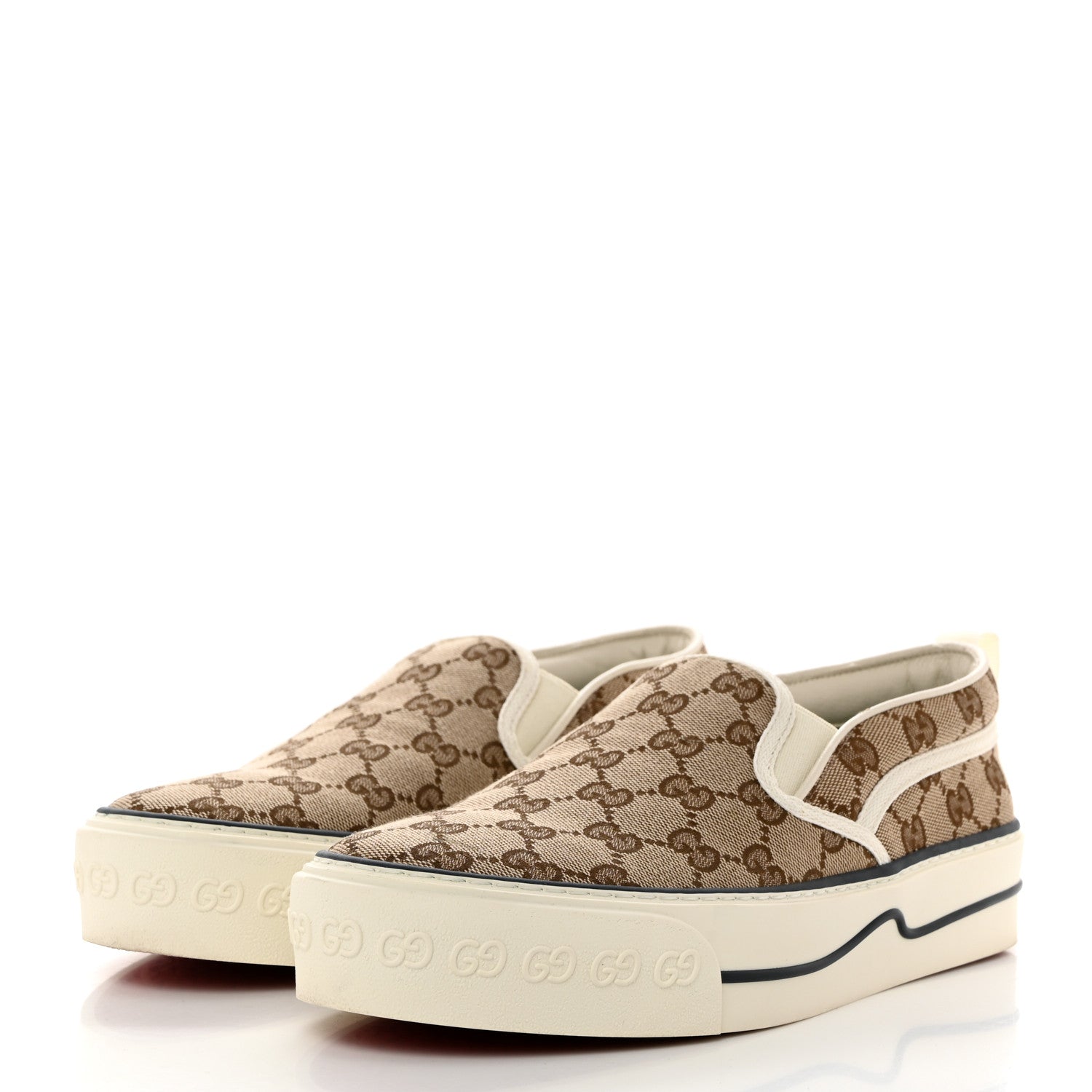 Gucci GG Monogram Womens 1977 Tennis Slip On 30mm Sneakers 40 Beige Ebony Mystic White 3 of 10