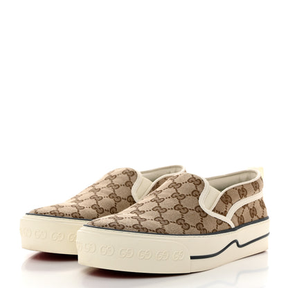 Gucci GG Monogram Womens 1977 Tennis Slip On 30mm Sneakers 40 Beige Ebony Mystic White 3 of 10