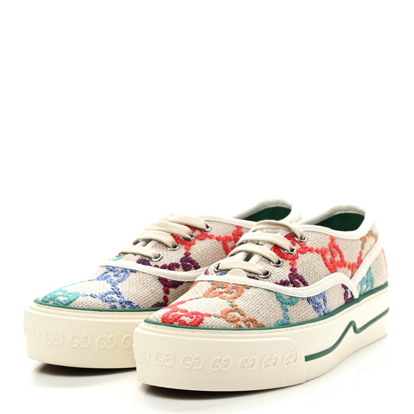 Linen Psychedelic Mini GG Monogram Womens 1977 Tennis Sneakers 36.5 Multicolor Mystic White