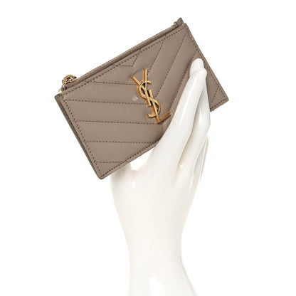 Saint Laurent Monogram Grain de Poudre 5 Fragments Zip Pouch Card Holder Dark Beige 2 of 8
