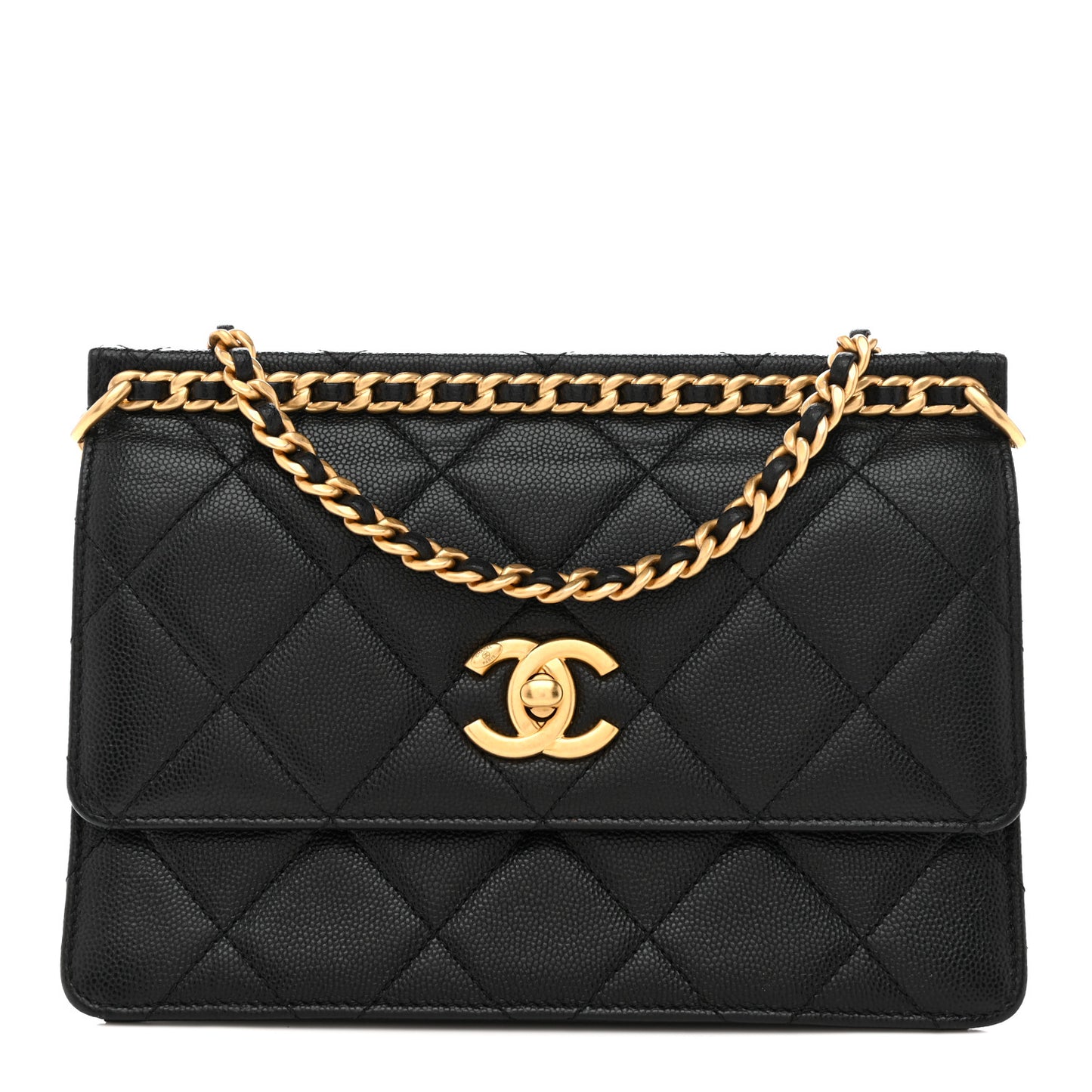 Caviar Quilted Small Chain Frame Flap Black