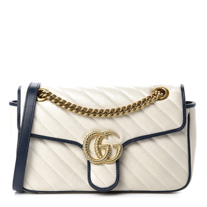 Gucci Vintage Effect Calfskin Matelasse Diagonal Small Torchon GG Marmont Shoulder Bag Mystic White Blue Agata 1 of 12