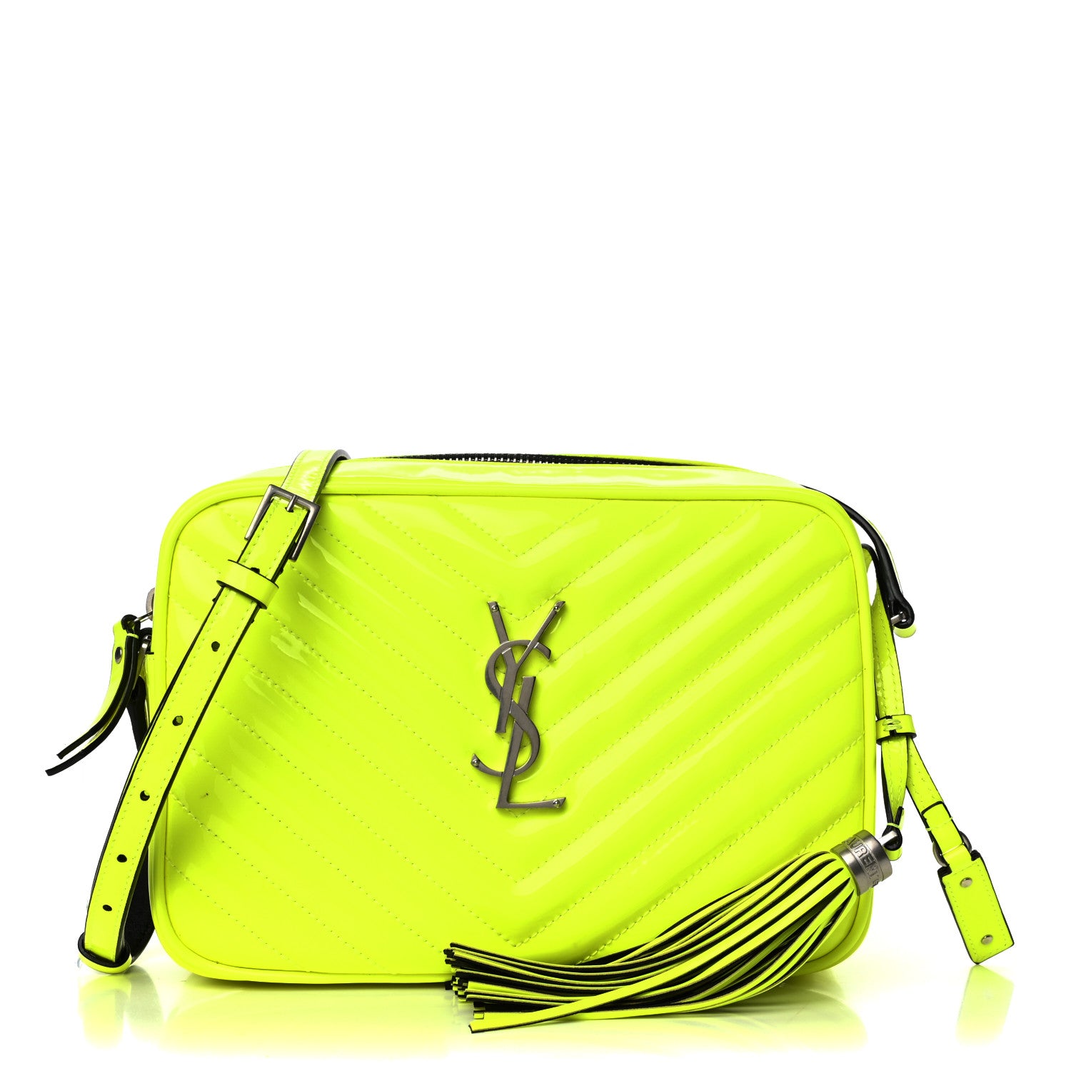 Saint Laurent Patent Calfskin Matelasse Monogram Lou Camera Bag Neon Yellow 1 of 10