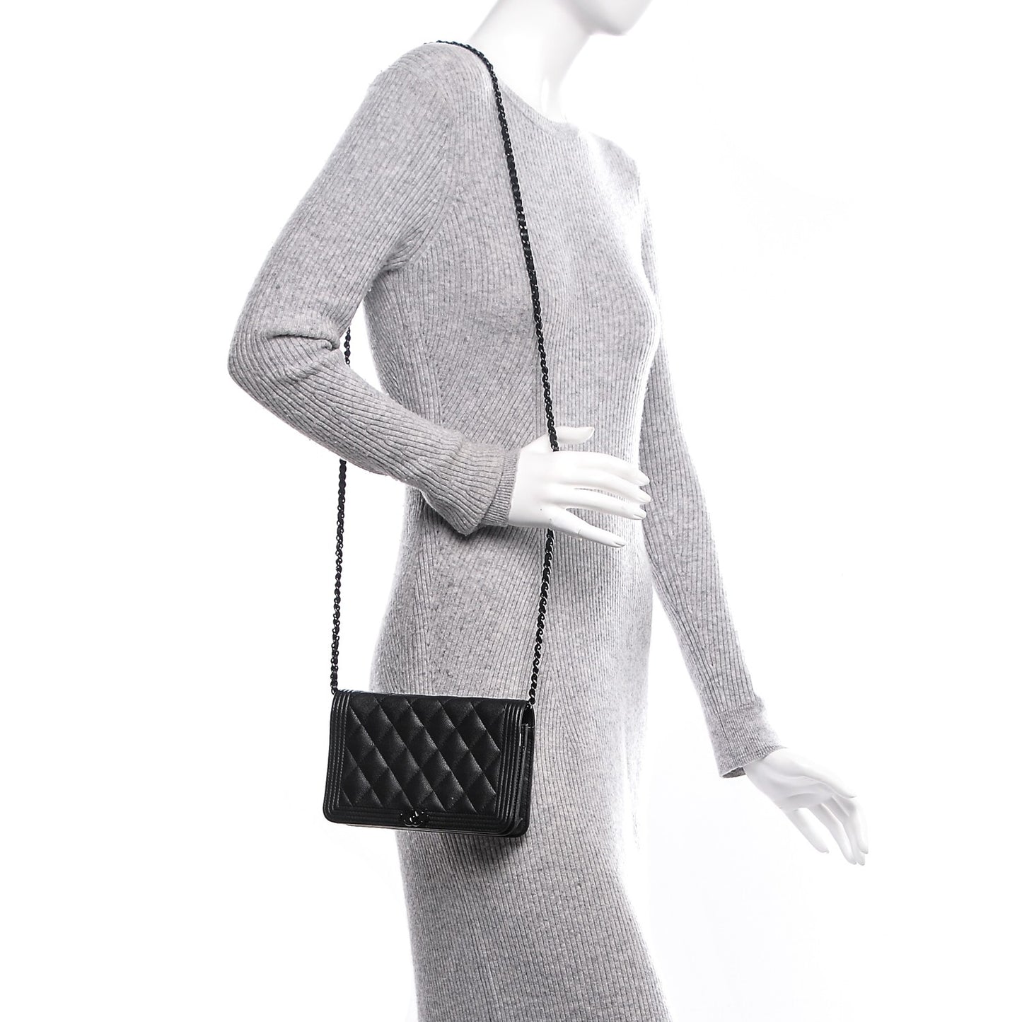 Caviar Quilted Boy Wallet On Chain WOC So Black