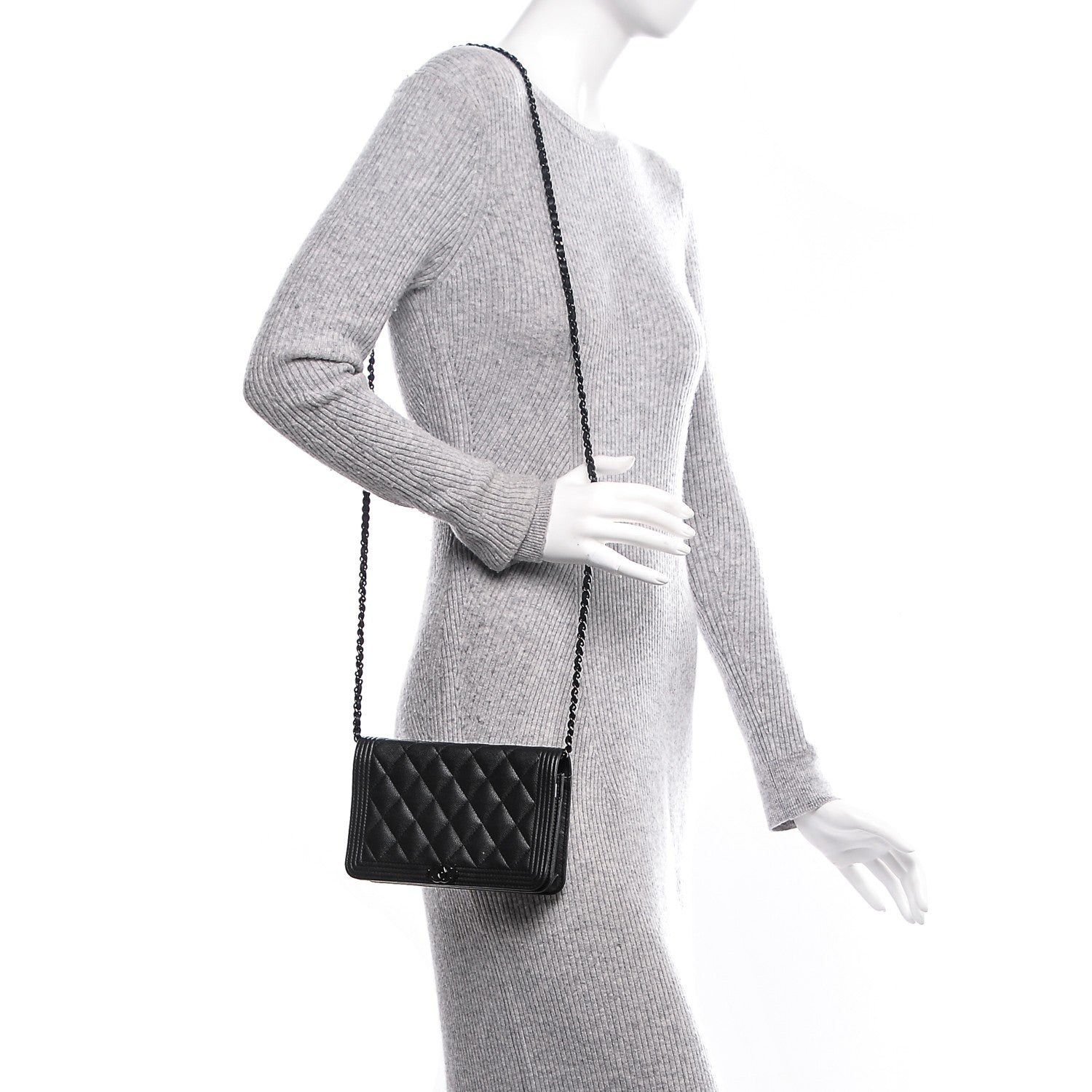 Chanel Caviar Quilted Boy Wallet On Chain WOC So Black 2 of 7