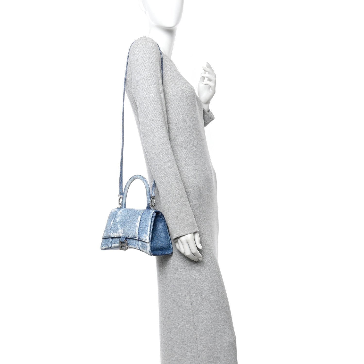 Balenciaga Nappa Denim Printed Small Hourglass Top Handle Bag Denim Blue 2 of 10
