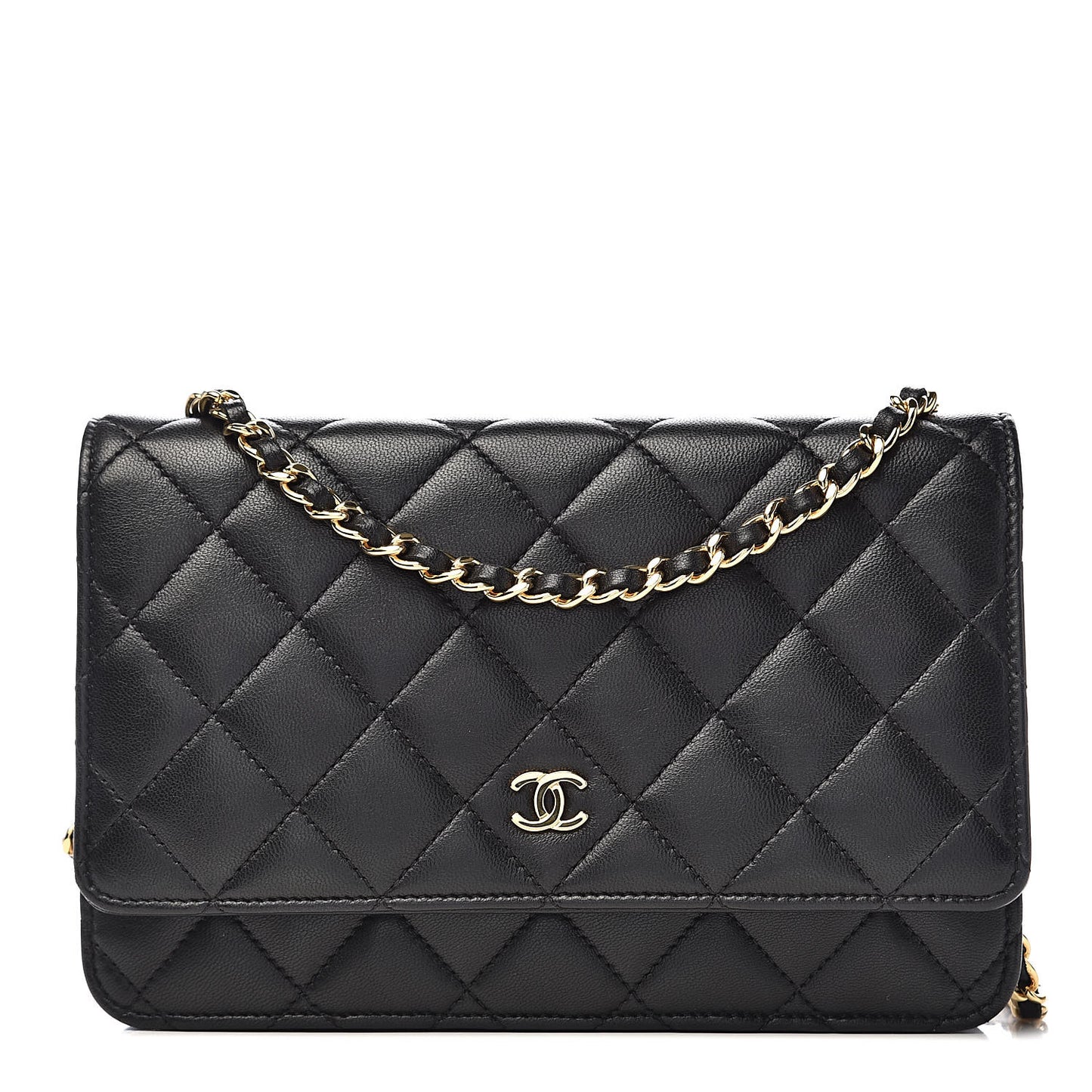 Lambskin Quilted Wallet On Chain WOC Black