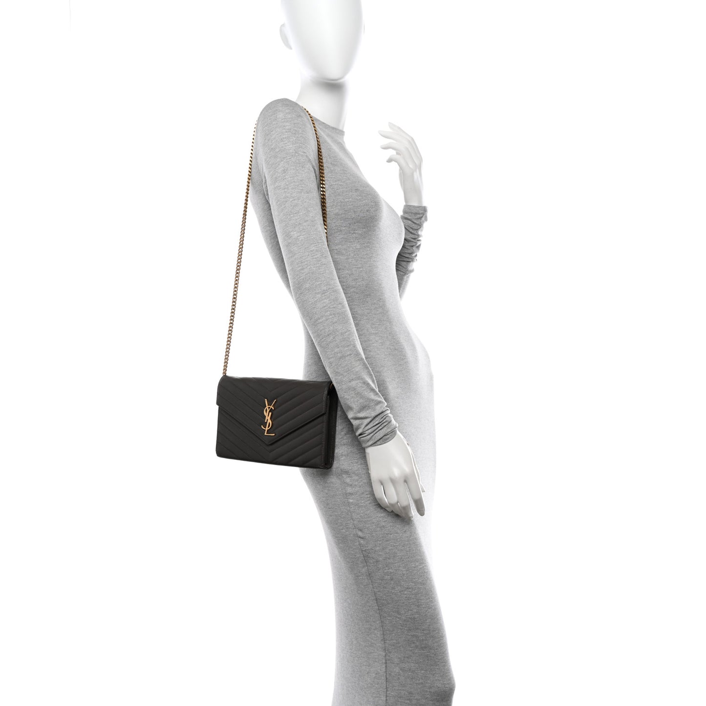 Grain De Poudre Matelasse Chevron Monogram Chain Wallet Earth