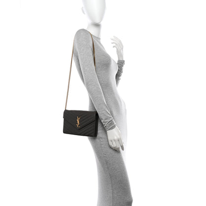 Saint Laurent Grain De Poudre Matelasse Chevron Monogram Chain Wallet Earth 2 of 12