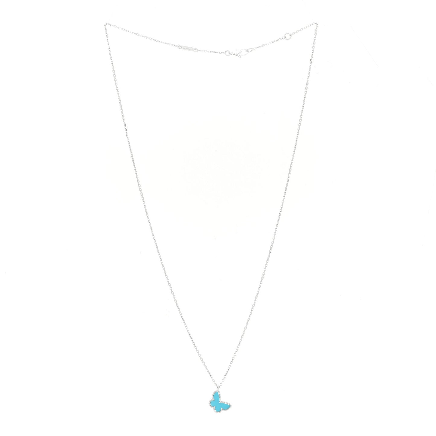 18K White Gold Turquoise Sweet Alhambra Butterfly Pendant Necklace