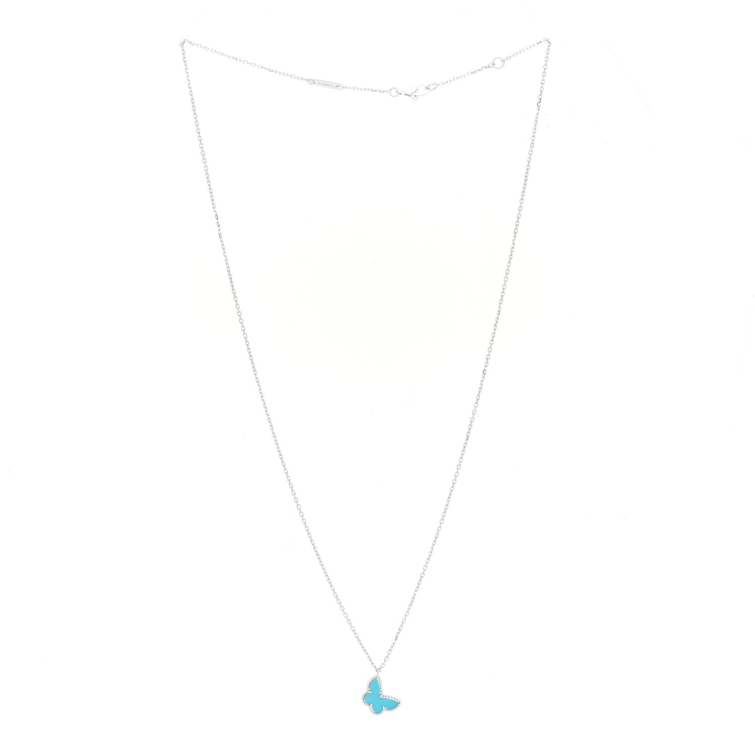 Van Cleef & Arpels 18K White Gold Turquoise Sweet Alhambra Butterfly Pendant Necklace 3 of 6