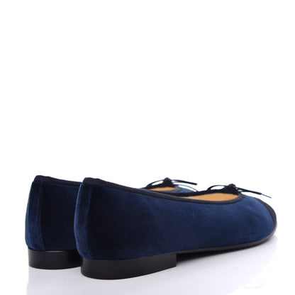 Chanel Velvet Cap Toe Ballerina Flats 39 Navy 4 of 11