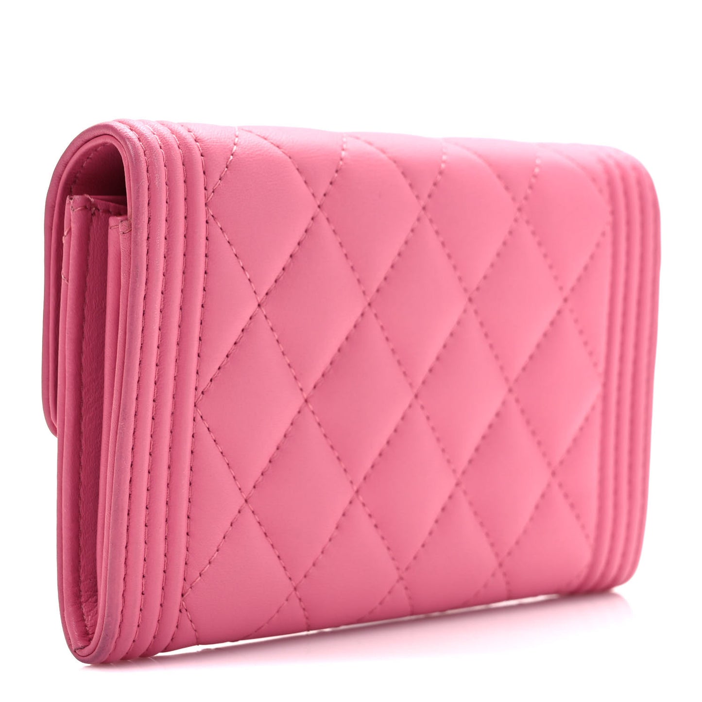 Lambskin Quilted Medium Boy Flap Wallet Pink