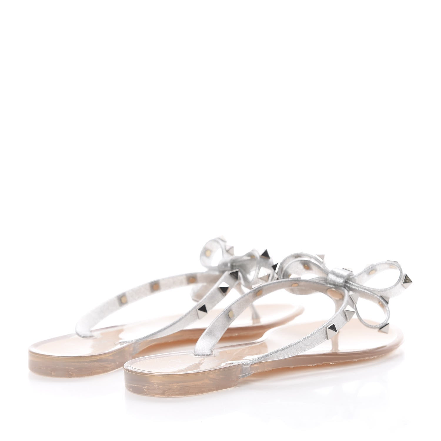 Valentino Garavani PVC Jelly Rockstud Bow Thong Sandals 35 Silver 4 of 12